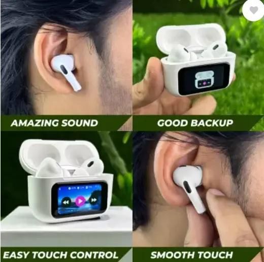 Smart Wireless Earbuds with LCD Touch Screen – Premium Sound, Smart Control!